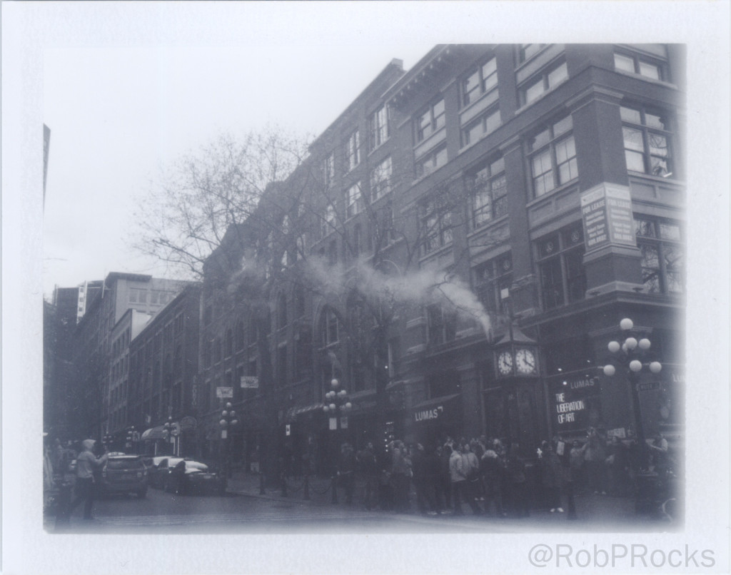 Polaroid of steam clock in Gastown, Vancouver, BC